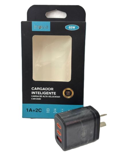 Imagen de CARGADOR CELULAR RAPIDO 65W 1 USB A + 2 USB C -INOVA