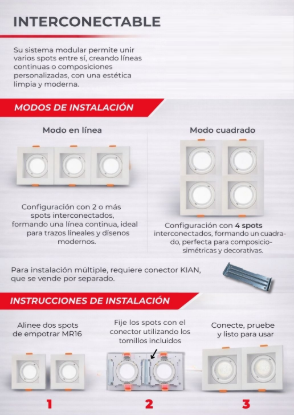 Imagen de SPOT DICROICA EMBUTIR CUADRADO MR16 NEGRO- INTERCONECTABLE